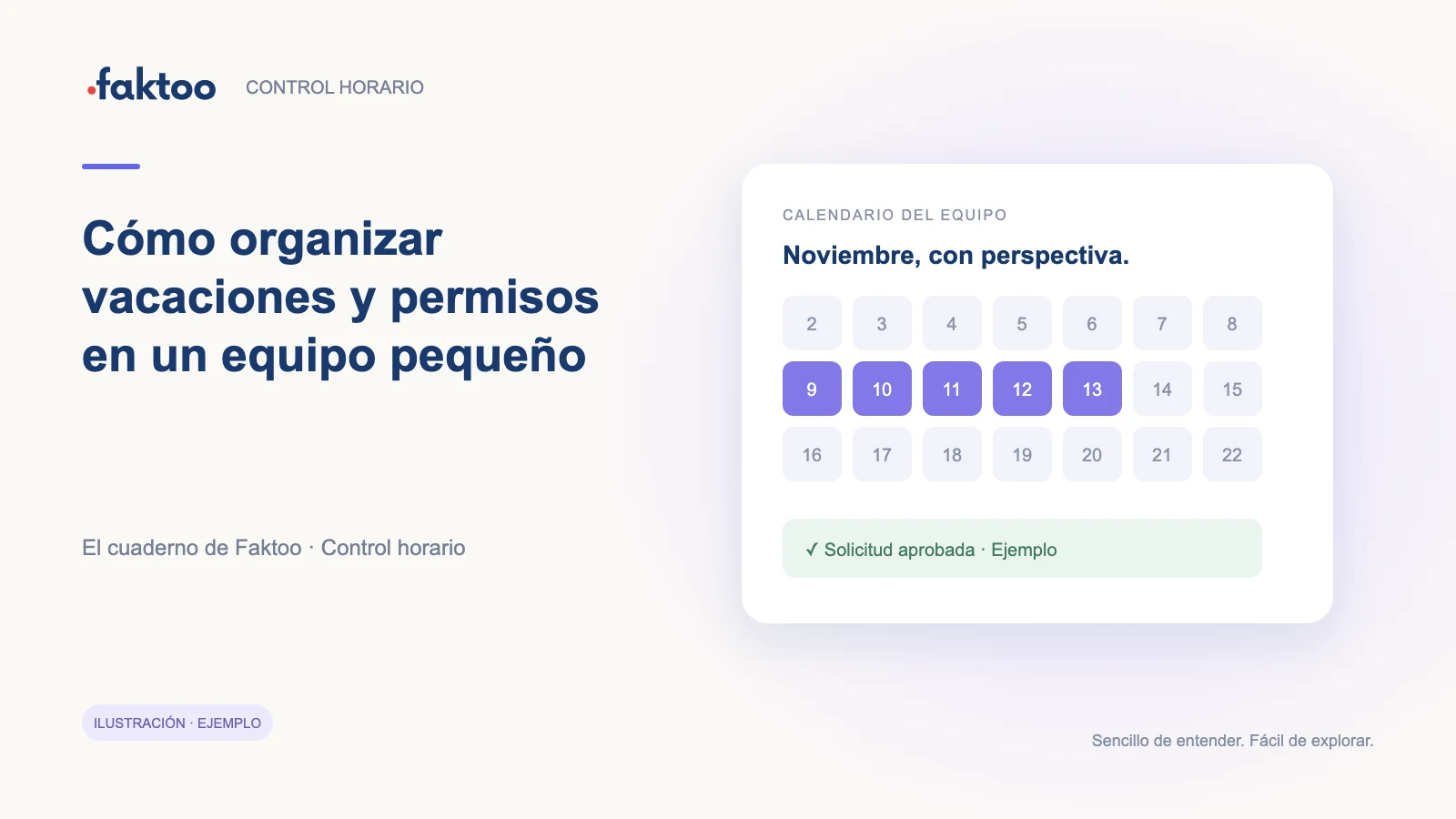 Interfaz ilustrativa de Control horario para la guía: Cómo organizar vacaciones y permisos en un equipo pequeño