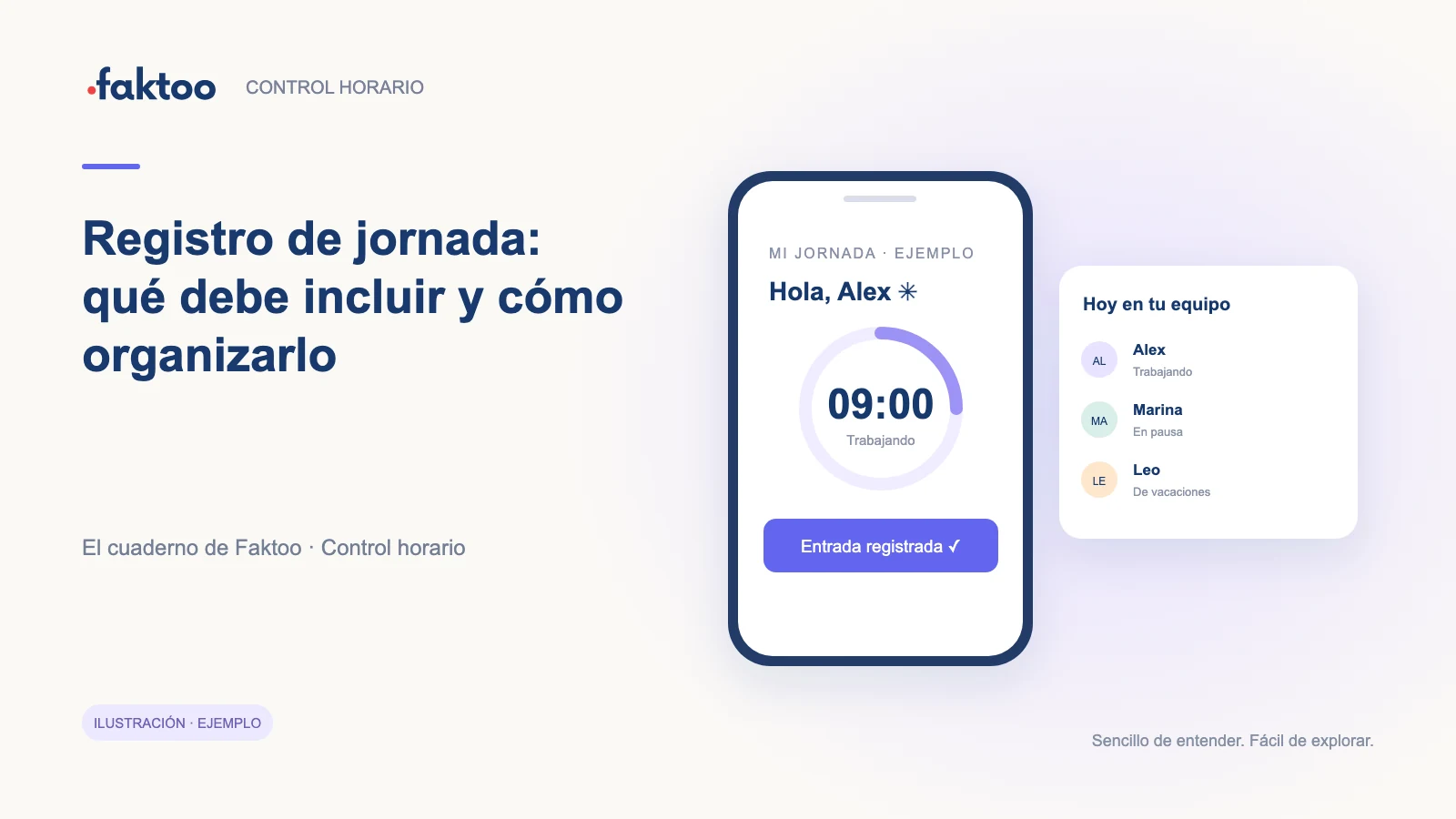 Interfaz ilustrativa de Control horario para la guía: Registro de jornada: qué debe incluir y cómo organizarlo