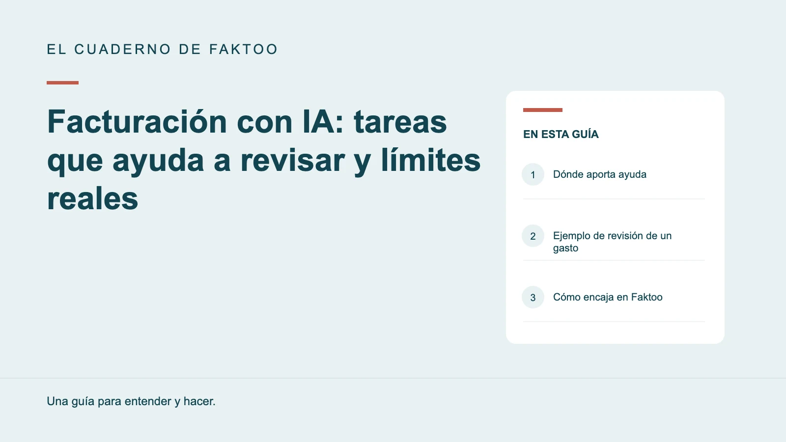 Diagrama editorial: Facturación con IA: tareas que ayuda a revisar y límites reales