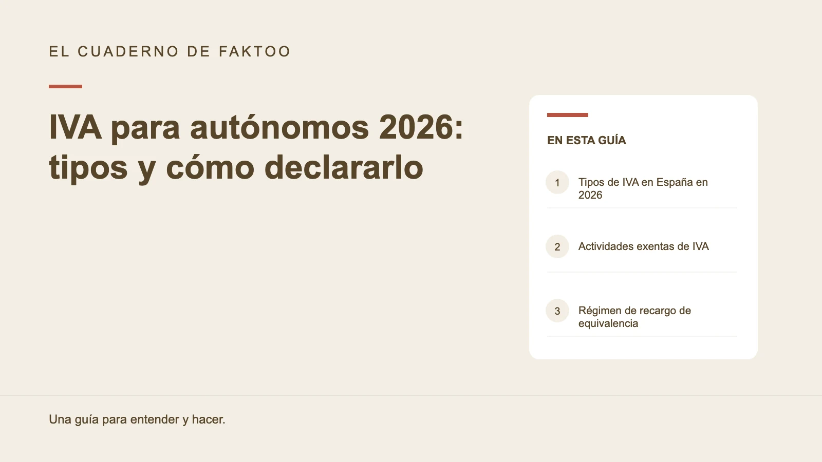 Diagrama editorial: IVA para autónomos 2026: tipos y cómo declararlo