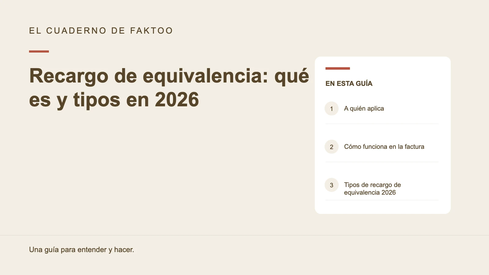 Diagrama editorial: Recargo de equivalencia: qué es y tipos en 2026