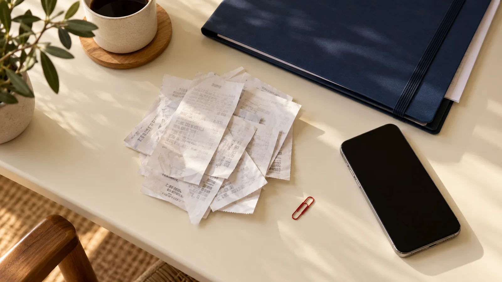 Recreación editorial de tickets y una carpeta sobre un escritorio
